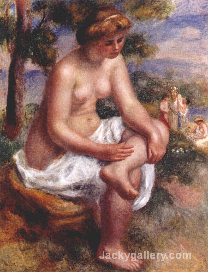 Nude Woman Seated bather in a landscape by Pierre Auguste Renoir paintings reproduction